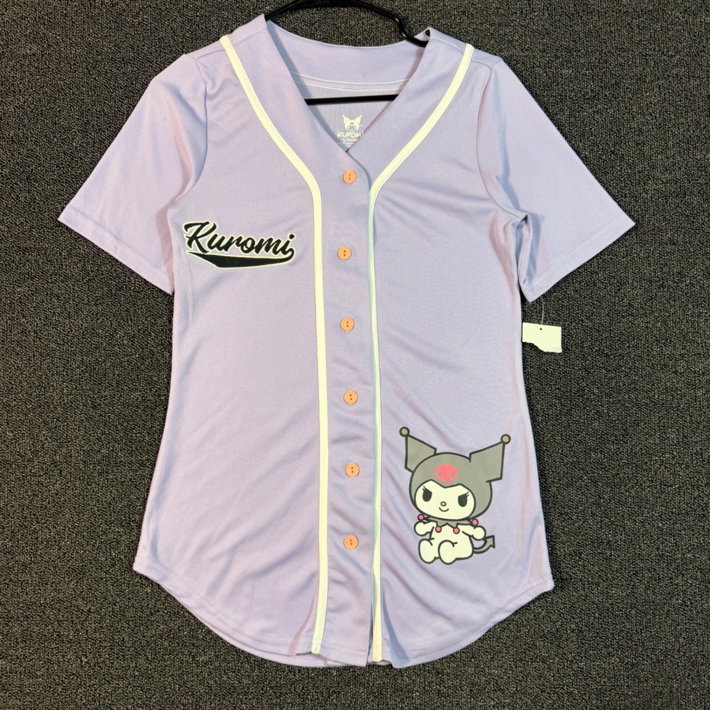 Sanrio Kuromi Baseball Jersey Womens S Purple Button Up Short Sleeve Hello Kitty